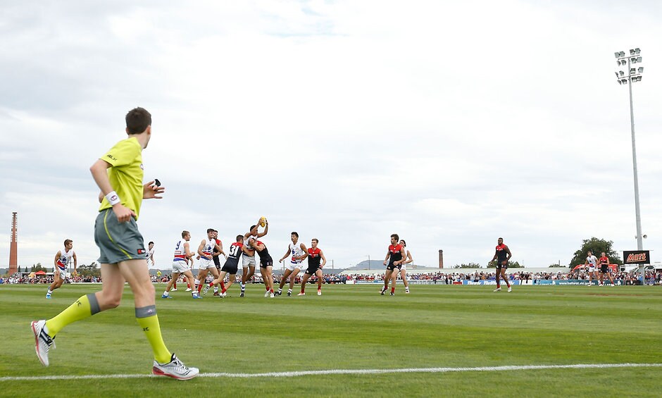 AFL 2015 NAB Challenge - Western Bulldogs v Melbourne A general view during the 2015 NAB Challenge Week 3 match between the Western Bulldogs and the Melbourne Demons at Eureka Stadium, Ballarat on March 14, 2015. (Photo: Michael Willson/AFL Media)